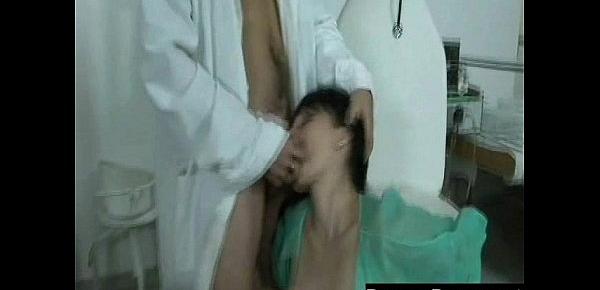  Pregnant brunette spread on doctors examination table